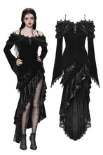 Load image into Gallery viewer, Gothic Dark Velvet Ruffle Hem Gem Pendant Off-Shoulder Mermaid Dress DW1010