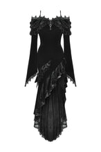 Load image into Gallery viewer, Gothic Dark Velvet Ruffle Hem Gem Pendant Off-Shoulder Mermaid Dress DW1010