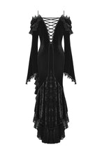 Load image into Gallery viewer, Gothic Dark Velvet Ruffle Hem Gem Pendant Off-Shoulder Mermaid Dress DW1010