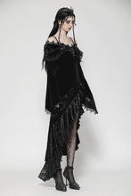 Load image into Gallery viewer, Gothic Dark Velvet Ruffle Hem Gem Pendant Off-Shoulder Mermaid Dress DW1010
