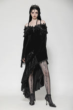 Load image into Gallery viewer, Gothic Dark Velvet Ruffle Hem Gem Pendant Off-Shoulder Mermaid Dress DW1010