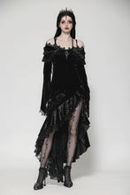Load image into Gallery viewer, Gothic Dark Velvet Ruffle Hem Gem Pendant Off-Shoulder Mermaid Dress DW1010