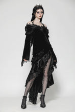 Load image into Gallery viewer, Gothic Dark Velvet Ruffle Hem Gem Pendant Off-Shoulder Mermaid Dress DW1010