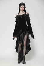 Load image into Gallery viewer, Gothic Dark Velvet Ruffle Hem Gem Pendant Off-Shoulder Mermaid Dress DW1010