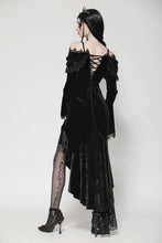 Load image into Gallery viewer, Gothic Dark Velvet Ruffle Hem Gem Pendant Off-Shoulder Mermaid Dress DW1010
