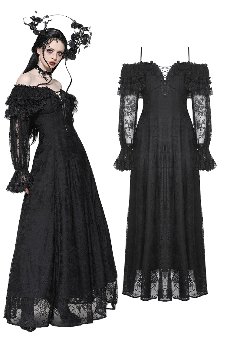 Gothic Off-Shoulder Layered Ruffle Elegant Maxi Dress DW1011