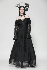 Gothic Off-Shoulder Layered Ruffle Elegant Maxi Dress DW1011
