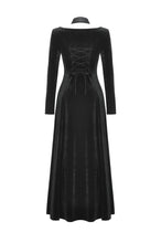Load image into Gallery viewer, Gothic Slim-Fit Velvet Hollow Neckline Embroidered Button High Slit Maxi Dress DW1012