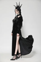 Load image into Gallery viewer, Gothic Slim-Fit Velvet Hollow Neckline Embroidered Button High Slit Maxi Dress DW1012