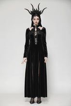 Load image into Gallery viewer, Gothic Slim-Fit Velvet Hollow Neckline Embroidered Button High Slit Maxi Dress DW1012