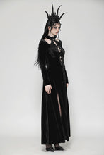 Load image into Gallery viewer, Gothic Slim-Fit Velvet Hollow Neckline Embroidered Button High Slit Maxi Dress DW1012