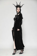 Load image into Gallery viewer, Gothic Slim-Fit Velvet Hollow Neckline Embroidered Button High Slit Maxi Dress DW1012