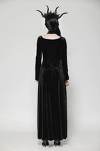 Load image into Gallery viewer, Gothic Slim-Fit Velvet Hollow Neckline Embroidered Button High Slit Maxi Dress DW1012