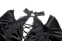 Load image into Gallery viewer, Gothic Slim-Fit Velvet Hollow Neckline Embroidered Button High Slit Maxi Dress DW1012