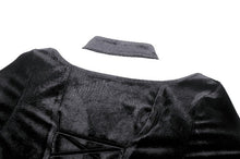 Load image into Gallery viewer, Gothic Slim-Fit Velvet Hollow Neckline Embroidered Button High Slit Maxi Dress DW1012