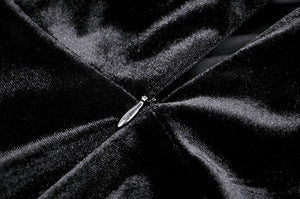 Gothic Slim-Fit Velvet Hollow Neckline Embroidered Button High Slit Maxi Dress DW1012