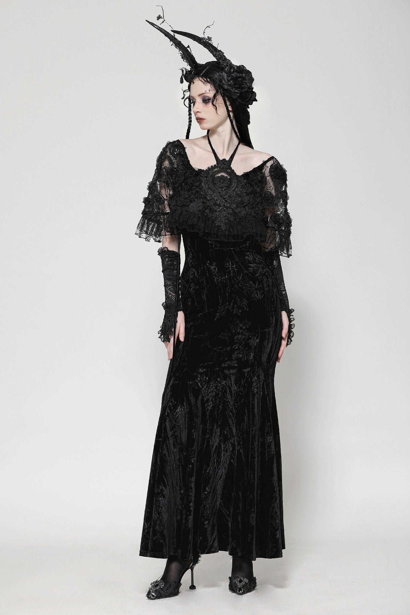 Gothic Rose Embroidered Faux-Two-Piece Mermaid Maxi Dress DW1015 XL Gothic Rose Embroidered Faux-Two-Piece Mermaid Maxi Dress DW1015 XL