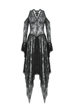 Load image into Gallery viewer, Black Gothic Asymmetrical Lace Rhinestone Neckline Off-Shoulder   Dress DW1017