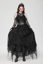 Load image into Gallery viewer, Black Gothic Asymmetrical Lace Rhinestone Neckline Off-Shoulder   Dress DW1017