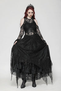 Black Gothic Asymmetrical Lace Rhinestone Neckline Off-Shoulder Dress DW1017