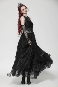 Black Gothic Asymmetrical Lace Rhinestone Neckline Off-Shoulder Dress DW1017