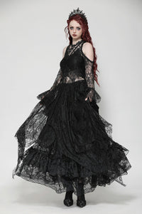 Black Gothic Asymmetrical Lace Rhinestone Neckline Off-Shoulder Dress DW1017