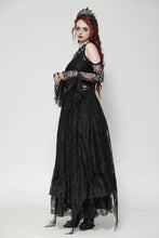 Load image into Gallery viewer, Black Gothic Asymmetrical Lace Rhinestone Neckline Off-Shoulder   Dress DW1017
