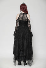 Load image into Gallery viewer, Black Gothic Asymmetrical Lace Rhinestone Neckline Off-Shoulder   Dress DW1017