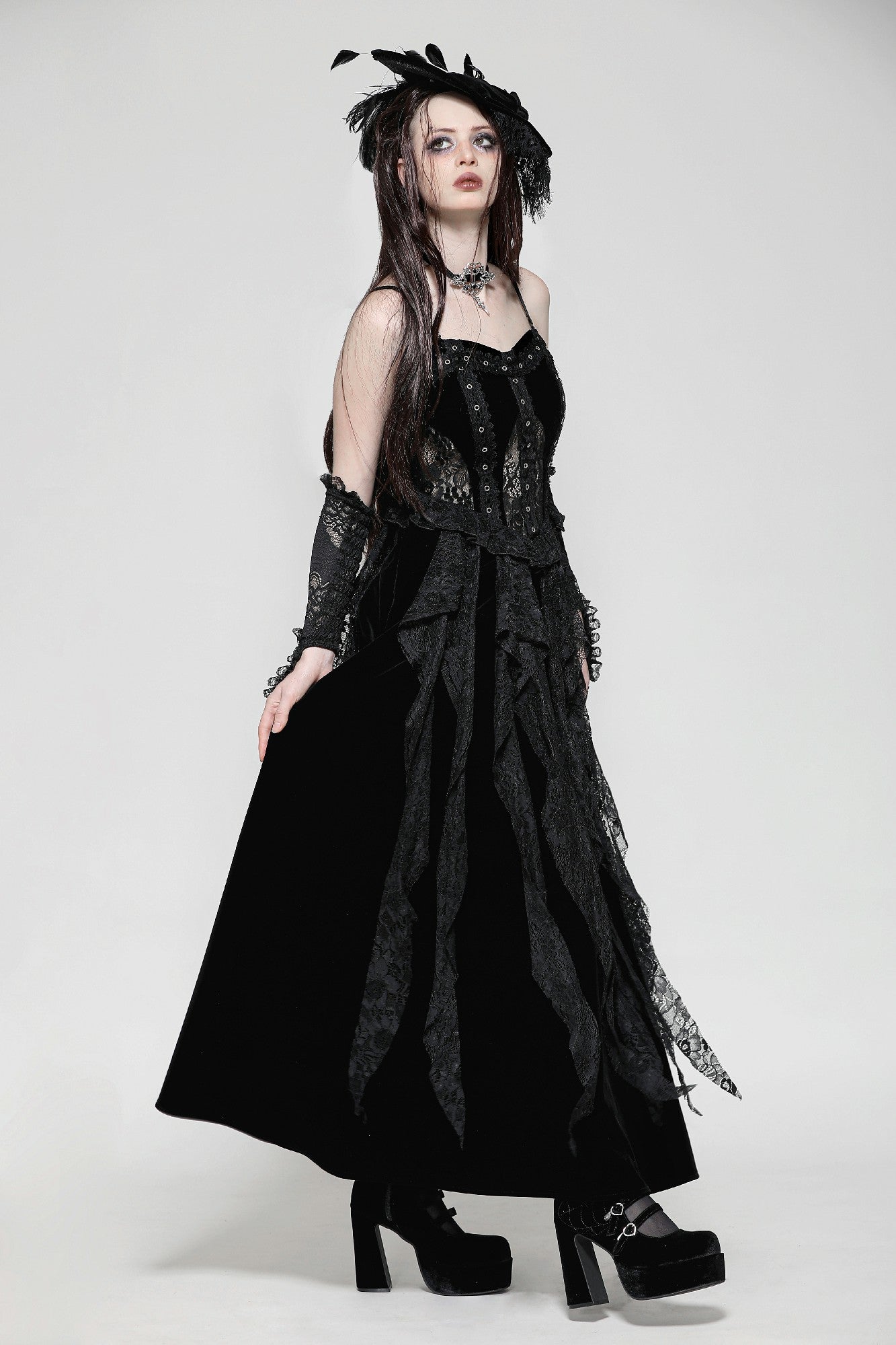 goth maxi dress Romantic Gothic Sexy Hollow Waist Maxi Dress DW1022 XXL