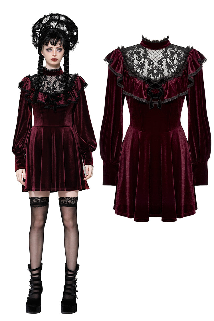 gothic red velvet dress Gothic Burgundy Red Velvet Mermaid Formal Dress -Ball Gown Plus Size Size 14 / Red
