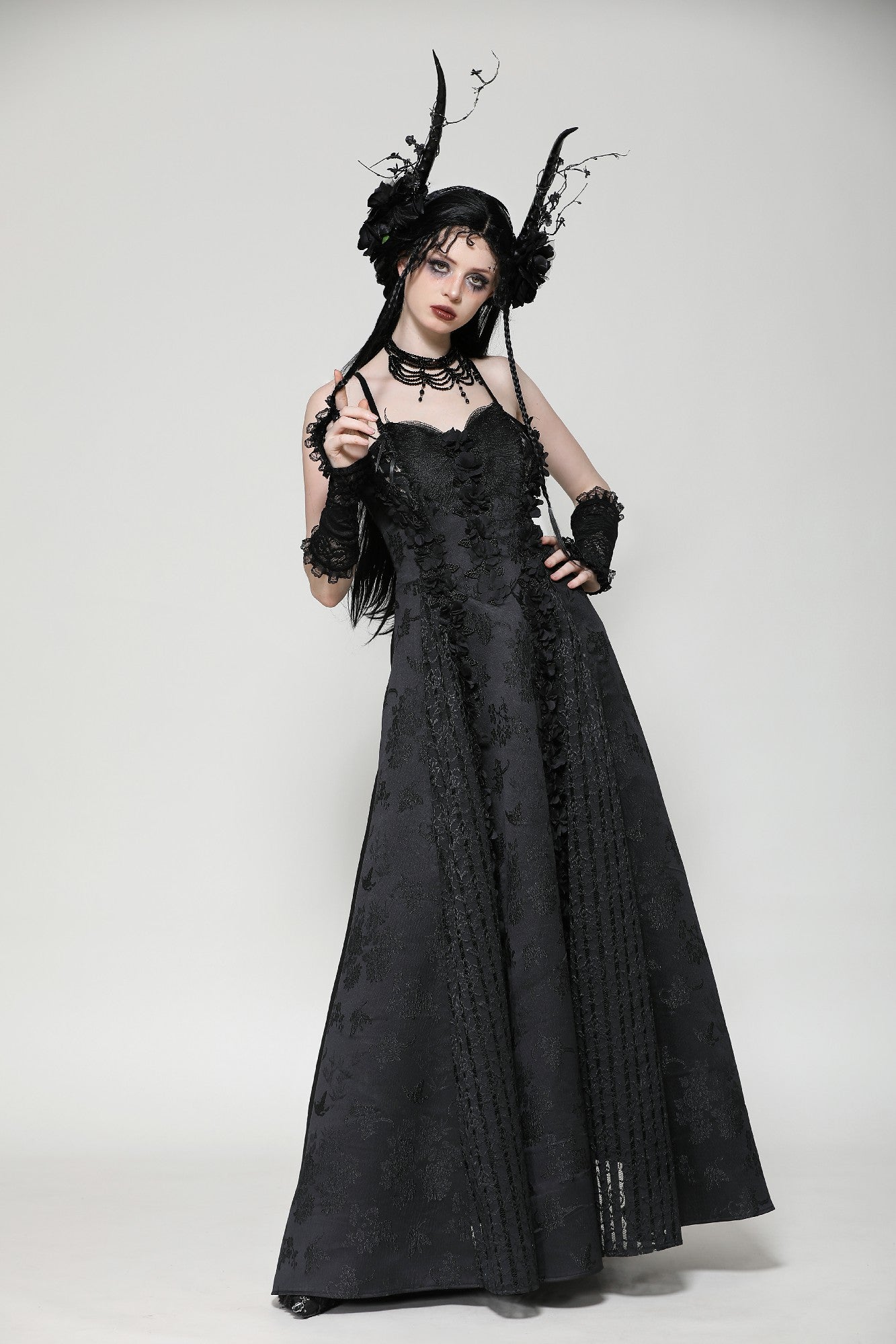 Gothic black butterfly strapless lace gown dress DW1029 DARK IN LOVE Gothic black butterfly strapless lace gown dress DW1029 DARK IN LOVE