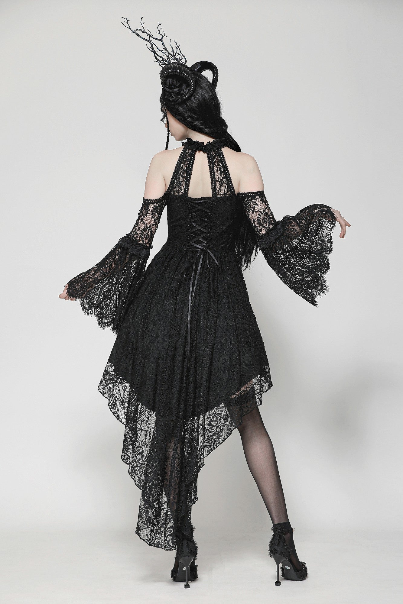 Black Gothic Rose Vine Lace Tail Dress DW1034 XXL Black Gothic Rose Vine Lace Tail Dress DW1034 XXL