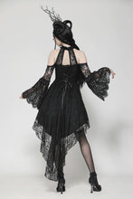 Load image into Gallery viewer, Black Gothic Rose Vine Lace Tail Dress DW1034