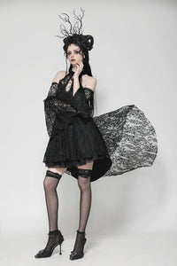 Black Gothic Rose Vine Lace Tail Dress DW1034