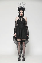 Load image into Gallery viewer, Black Gothic Rose Vine Lace Tail Dress DW1034