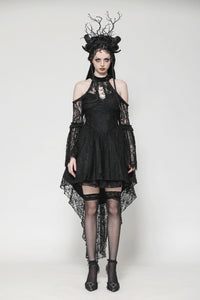 Black Gothic Rose Vine Lace Tail Dress DW1034