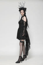 Load image into Gallery viewer, Black Gothic Rose Vine Lace Tail Dress DW1034