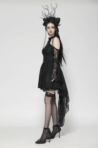Black Gothic Rose Vine Lace Tail Dress DW1034