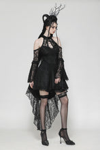 Load image into Gallery viewer, Black Gothic Rose Vine Lace Tail Dress DW1034