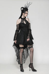Black Gothic Rose Vine Lace Tail Dress DW1034