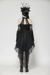 Black Gothic Rose Vine Lace Tail Dress DW1034