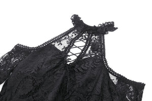 Black Gothic Rose Vine Lace Tail Dress DW1034