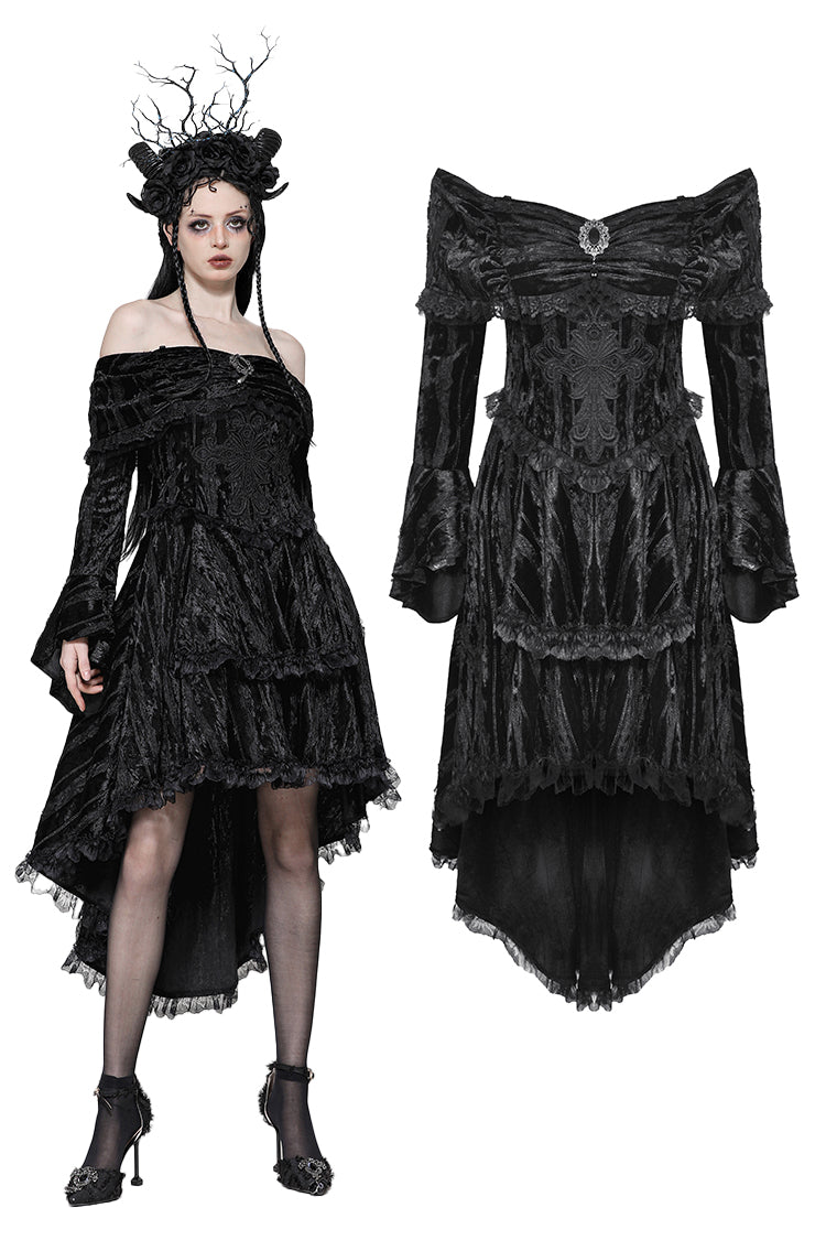 Elegant Gothic Cross Embroidered Velvet Dress DW1037