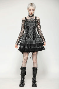 Punk Grey Plaid Metal Studded Dress DW1051