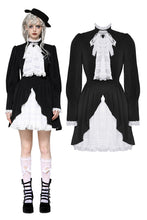 Load image into Gallery viewer, Gothic black and white contrast puff sleeve dress DW1054