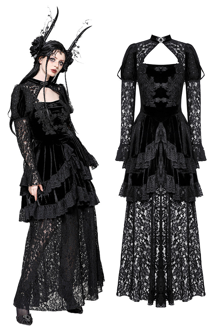 Romantic Gothic Velvet and Lace Princess Dress DW1055