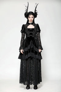Romantic Gothic Velvet and Lace Princess Dress DW1055