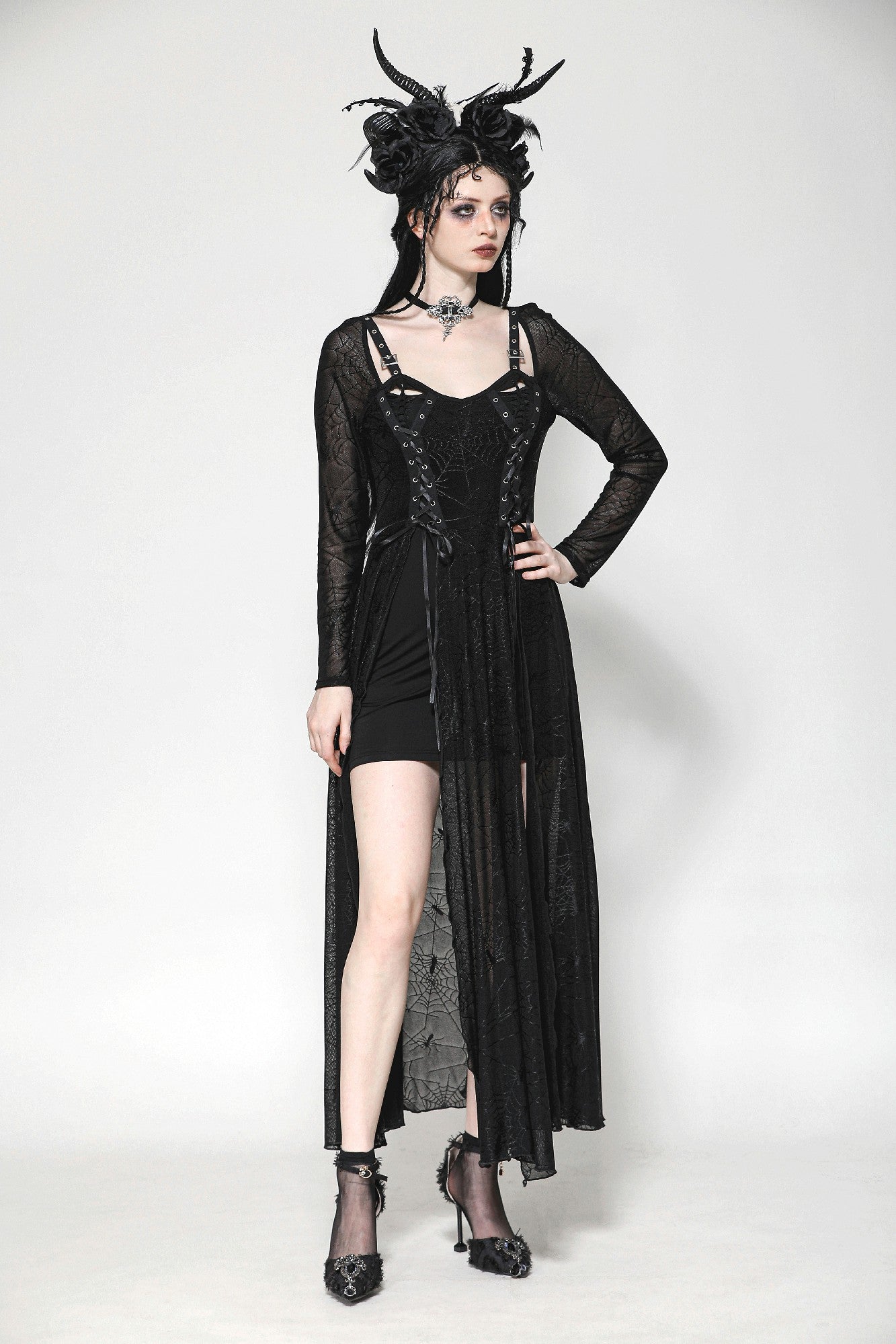 The Gothic Elegant Spider Long Dress DW1061 XS The Gothic Elegant Spider Long Dress DW1061 XS