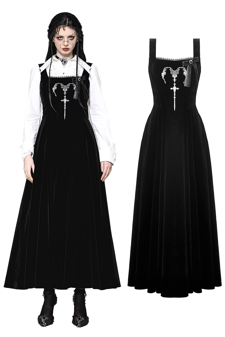 Black Velvet Horn Embroidery Maxi Dress DW1062