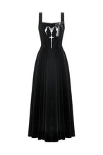 Load image into Gallery viewer, Black Velvet Horn Embroidery Maxi Dress DW1062